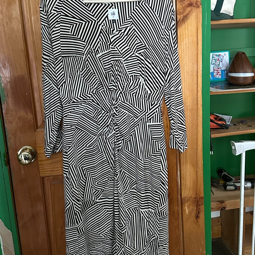 CAbi Monochrome Striped Long Sleeve Dress